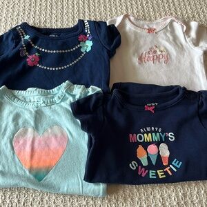 Carter's: lot of 4, size 6 mo. Girl's Onesies, clean great condition, super cute